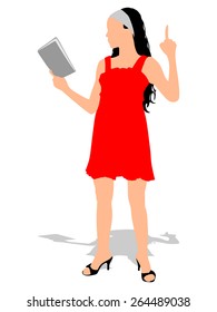 young woman reading a book, vector 