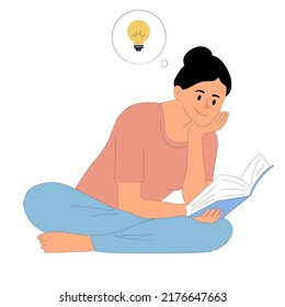 Young woman reading at home, illustration concept.