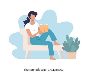 Young woman reads some interesting  book vector illustration