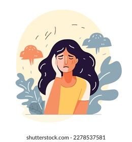 La mujer joven recibe terapia cognitiva conductual para la ansiedad. Mes de salud mental materna. Concepto de tratamiento médico. Ilustración plana