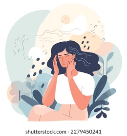 Young woman receives cognitive behavioral therapy for anxiety. Maternal mental health month. Medical treatment concept. Flat illustration