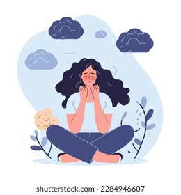 Young woman receives cognitive behavioral therapy for anxiety. Maternal mental health month. Medical treatment concept. Flat illustration