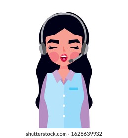 young woman receptionist cartoon with headband microphone . vector