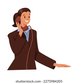 Young Woman Receptionist Speaking Phone Vector Illustration