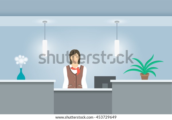 Young Woman Receptionist Uniform Stands Reception Stock Vector Royalty Free 453729649 0924