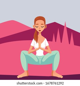 Young Woman relax on her yoga pose vector illustration
