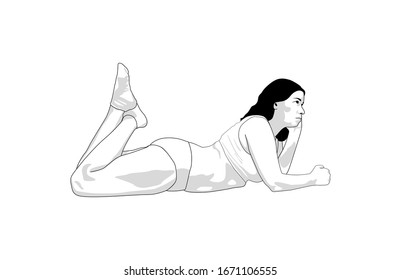 Young woman relaxing at home. black line on white background 
