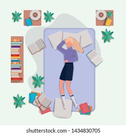 young woman relaxing in mattress in the bedroom