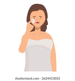 Young woman removing makeup with cotton pad, skincare and beauty routine