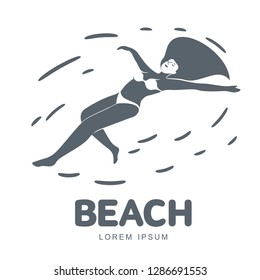 Young woman resting on swimming pool water background. Summer rest. Sea vacation. Web graphics, banners, brochures, business templates for travel agencies. Vector logo illustration.