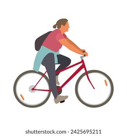 Young woman rides a bicycle flat style vector illustration