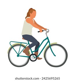 Young woman rides a bicycle flat style vector illustration