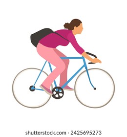 Young woman rides a bicycle flat style vector illustration