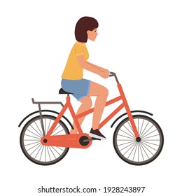 Young woman rides a bicycle vector illustration isolated on white background