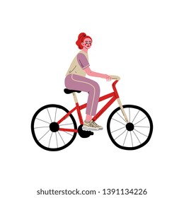 Young Woman Riding Bike, Female Athlete Cyclist Character in Sportswear, Active Healthy Lifestyle Vector Illustration