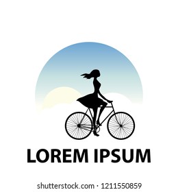 young woman riding bike, logo template