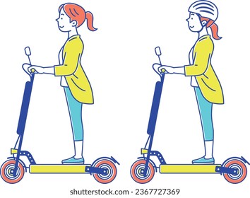 Young woman riding an electric kickboard