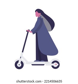 Young woman riding electric scooter modern. Isolated on white background. Ecology transport concept. Flat style. Vector illustration.