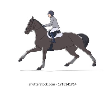 Young woman riding a horse in competition, motion, speed