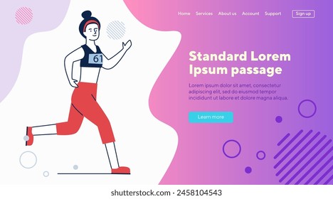 Young woman running. Cartoon character wearing fitness apparel, jogging flat vector illustration. Morning, outdoor workout, active lifestyle concept for banner, website design or landing web page