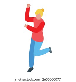 Young woman is running and jumping in celebration, expressing pure joy and excitement