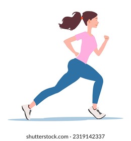 A young woman running marathon vector illustration