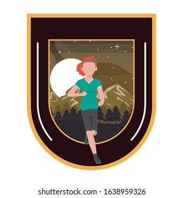 young woman running at night in the field scene vector illustration design