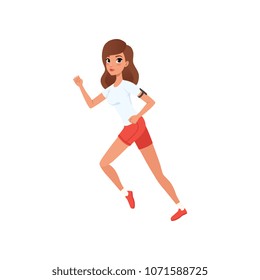Young woman running, people activity, daily routine vector Illustration on a white background