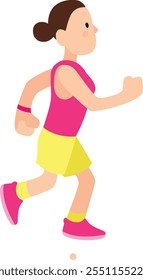 Young woman runs happily, embracing a healthy lifestyle in sportswear and running shoes, showing commitment to fitness with vibrant energy and determination