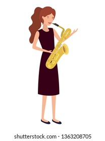 young woman with saxophone character
