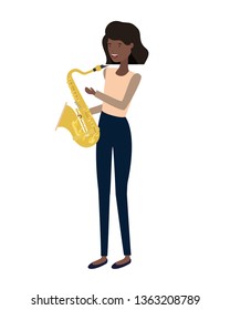 young woman with saxophone character