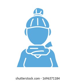 young woman with scarf line style icon vector illustration design