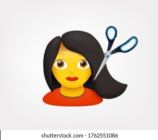 Young woman with scissors vector emoji 