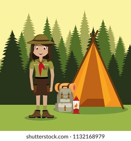 young woman scout in the camping zone scene
