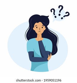 Young woman in search of solution to problem. Girl ponders question.