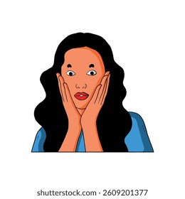 a young woman is shocked with bulging eyes