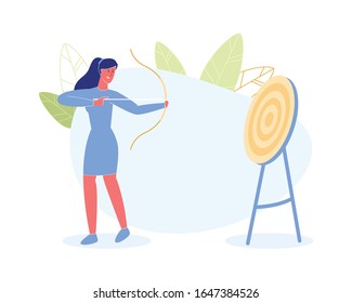 Young Woman Shooting Bow Isolated on White Background. Olympic Athlete Girl Workout, Sportswoman Aiming to Target, Exercise, Sports Competition, Healthy Lifestyle. Cartoon Flat Vector Illustration