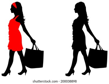 Young woman with shopping bag, vector 