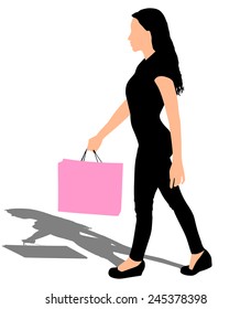 Young woman with shopping bag, vector 