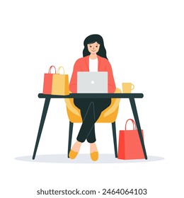 A young woman is shopping. Black Friday, big sale. Bargain hunter. Online shopping concept.