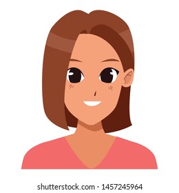 Young woman with short hair face smiling cartoon vector illustration graphic design