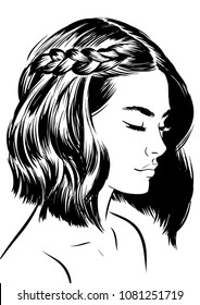 Young Woman With Short Waves Hairstyles And Braid