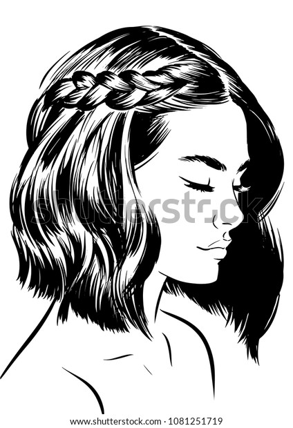 Young Woman Short Waves Hairstyles Braid Stock Vector Royalty