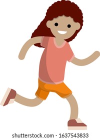Young woman in shorts and red t-shirt. Running and sports. Active lifestyle. Movement and walking. Cartoon flat illustration. Cute girl