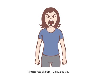 A young woman is shouting in anger, frustration, and frustration.