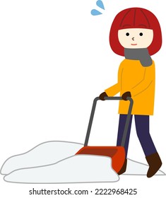 A young woman shoveling snow