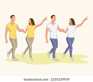 young woman showing her man the way to the most famous sight vector