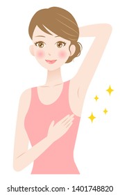 young woman showing her smooth armpit. beauty and skin care concept