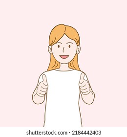 Young woman showing thumbs up. Vector illustration.