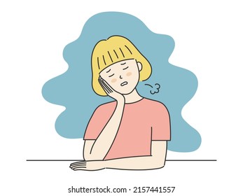 Young woman sighing, vector illustration